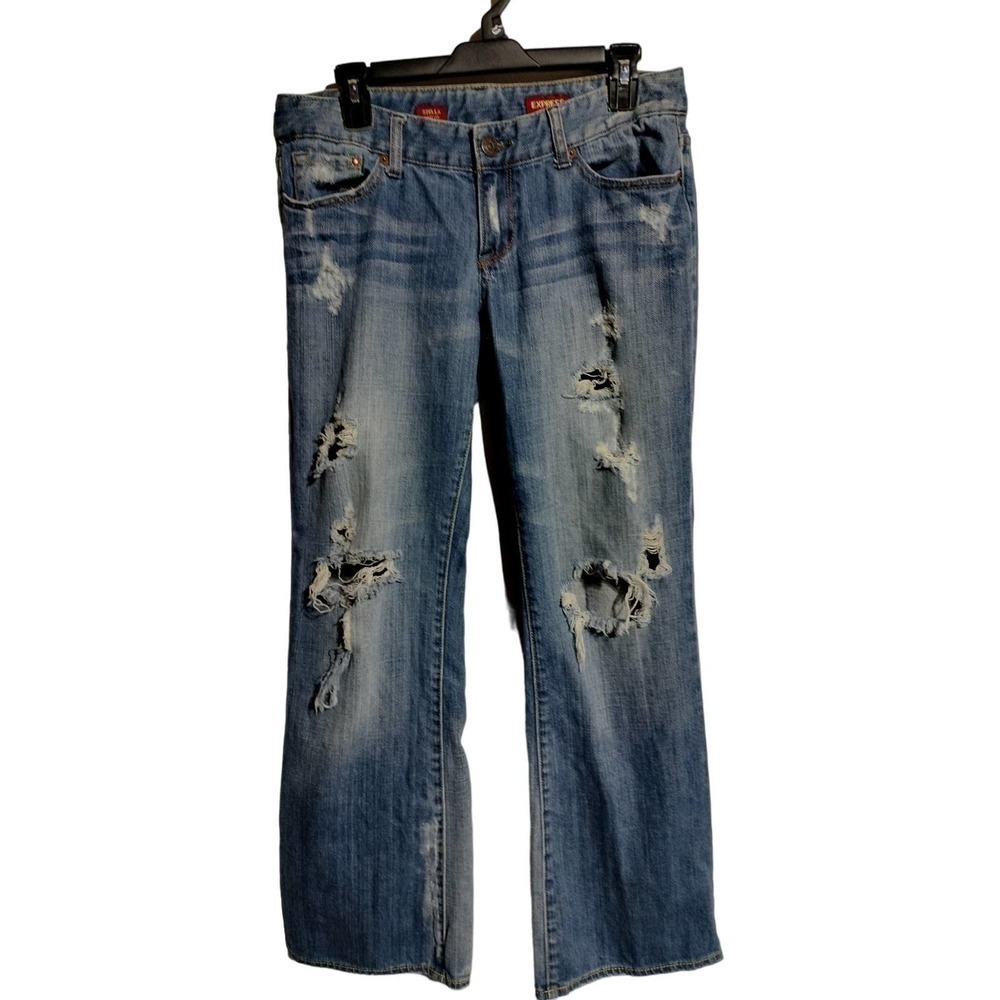 Express Stella Boot leg Jeans destructed and destroyed 8" rise woman size 8